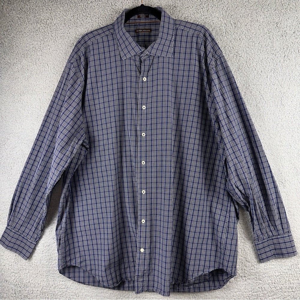Peter Millar Blue and Gray Plaid Button Down Shirt